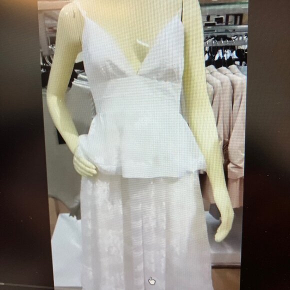 GIANNI BINI MIDORI LACE OVERLAY V-NECK PEPLUM LAYERED A-LINE DRESS 12 - Picture 5 of 6